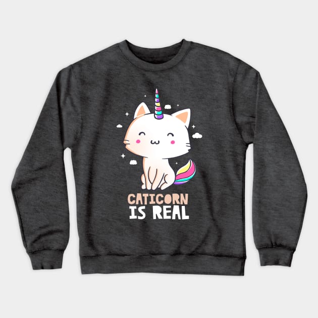 Caticorn Is Real Funny Cute Gift Crewneck Sweatshirt by eduely